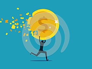 Inflation. Businessman holding a depreciated coin vector