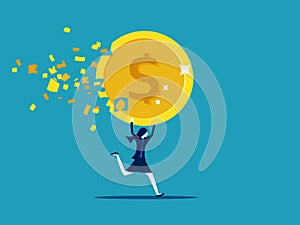 Inflation. Businesswoman holding a depreciated coin vector