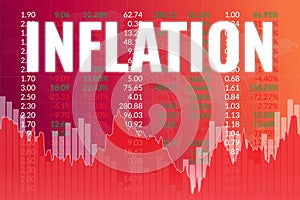 Inflation chart on red finance background. Financial market concept