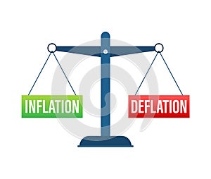 Inflation and deflation balance on the scale. Balance on scale. Business Concept. Vector stock illustration.