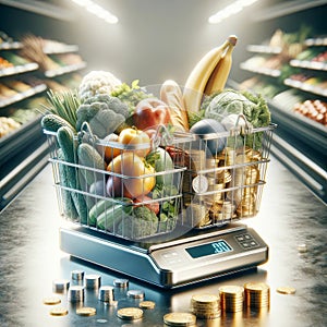 Inflation High Food Costly Money Expense Groceries Heavy Weight Prices Skyrocket AI Generated