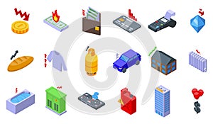 Inflation icons set isometric vector. Cost food