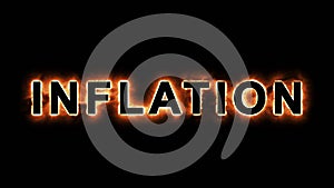 INFLATION - lettering with flame and explosion effect on dark background