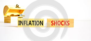 Inflation shocks symbol. Concept words Inflation shocks on wooden blocks. Beautiful white table white background. Wooden chest