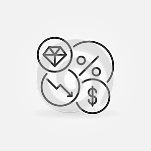 Inflation vector Hyperinflation line icon with diamond, percent and dollar signs