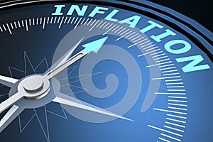 Inflation word on blue compass