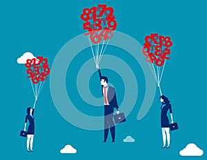 Inflationary numbers. A people lifted aloft by a bunch of numbers. Concept business vector illustration