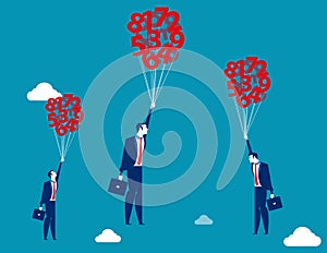 Inflationary numbers. A people lifted aloft by a bunch of numbers. Concept business vector illustration