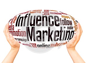 Influence marketing word cloud hand sphere concept