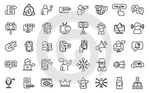 Influencer icons set outline vector. Video subscribe