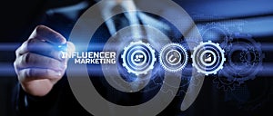 Influencer Influence marketing social media advertising concept on screen