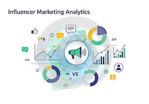 Influencer marketing analytics concept featuring a central