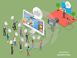 Influencer marketing flat isometric vector concept