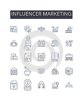 Influencer Marketing line icons collection. Content Strategy, Digital Advertising, Social Selling, Email Marketing
