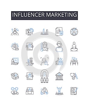 Influencer Marketing line icons collection. Content Strategy, Digital Advertising, Social Selling, Email Marketing