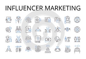 Influencer Marketing line icons collection. Content Strategy, Digital Advertising, Social Selling, Email Marketing