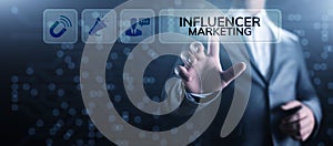 Influencer marketing Social media advertising business concept on screen.