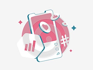 Influencer marketing stats, social media analytics visuals, influencer data charts, SMM insights illustrations, social photo