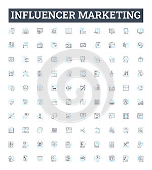 Influencer marketing vector line icons set. Influencer, Marketing, Social, Content, Engagement, Strategy, Reach