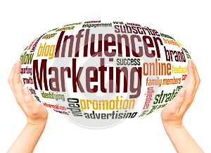 Influencer marketing word cloud hand sphere concept