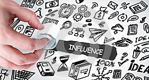 InfluenceTechnology, Internet and network concept. Young businessman shows the word: Influence