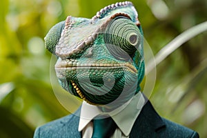 Influential Anthropomorphic chameleon businessman. Generate Ai