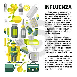 Influenza with cold and flu treatment remedies banner template