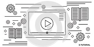 E-learning, online education, user guide thin line vector concept