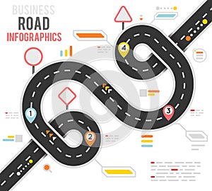 Info business plan navigation loop bend road way map infographic roadmap design vector illustration