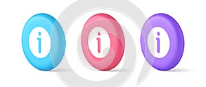 Info button information character FAQ question answer help support web app 3d isometric circle icon