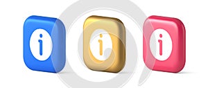 Info button information character FAQ question answer help support web app 3d realistic icon