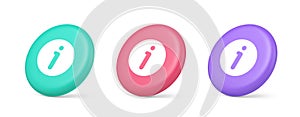 Info button information character FAQ question answer help support web app 3d realistic isometric circle icon