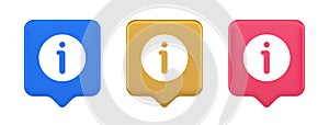Info button information character FAQ question answer help support web app 3d realistic speech bubble icon