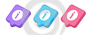 Info button information character FAQ question answer help support web app 3d realistic speech bubble isometric icon