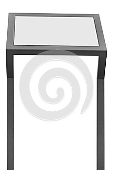 Info display stand, grey metal rack info board, isolated white
