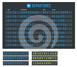 Info of flight on the billboard in the airport. Airport terminal arrival and departure timetable, information board