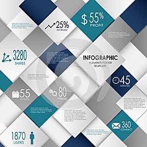 Info graphic with blue abstract cubes template