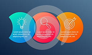 Info graphic for business presentation with 3 steps or option. Timeline infographics template with colorful circles