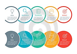 Info graphic for business presentation with 5 steps or option. Timeline infographics template with colorful circles