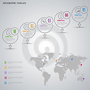 Info graphic with design indicators and world map template