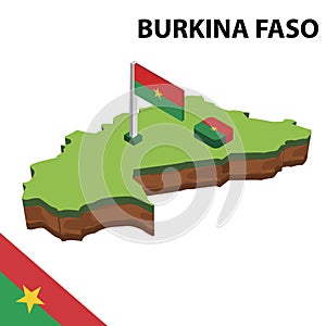 Info graphic  Isometric map and flag of BURKINA FASO. 3D isometric Vector Illustration