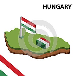 Info graphic  Isometric map and flag of HUNGARY. 3D isometric Vector Illustration