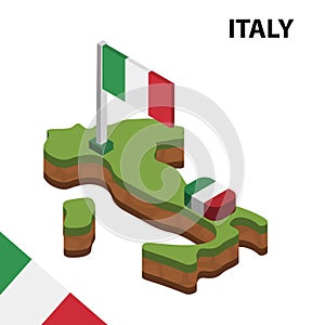 Info graphic  Isometric map and flag of ITALY. 3D isometric Vector Illustration