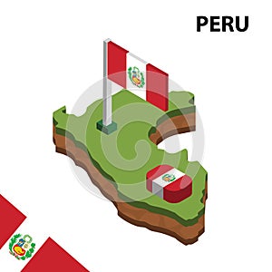Info graphic  Isometric map and flag of PERU. 3D isometric Vector Illustration