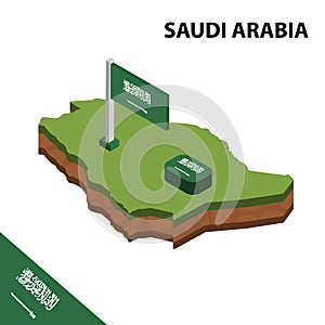 Info graphic  Isometric map and flag of SAUDI ARABIA. 3D isometric Vector Illustration