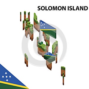 Info graphic  Isometric map and flag of SOLOMON ISLAND. 3D isometric Vector Illustration