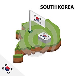 Info graphic  Isometric map and flag of SOUTH KOREA. 3D isometric Vector Illustration