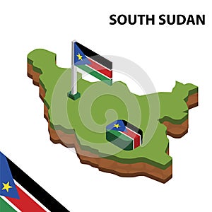 Info graphic  Isometric map and flag of SOUTH SUDAN. 3D isometric Vector Illustration