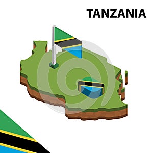 Info graphic  Isometric map and flag of TANZANIA. 3D isometric Vector Illustration