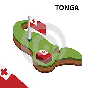 Info graphic  Isometric map and flag of TONGA. 3D isometric Vector Illustration